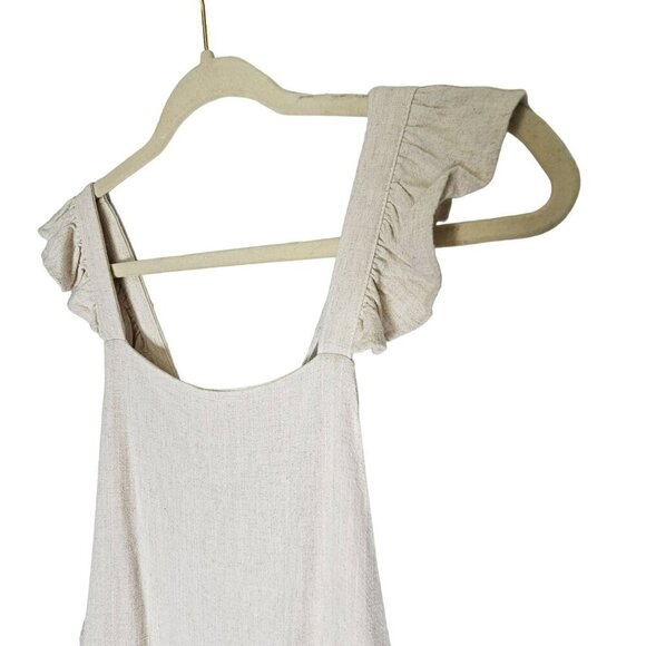 Hem & Thread NWT Beige Linen Viscose Jumpsuit With Ruffled‎ Adjustable Straps L - Picture 2 of 16